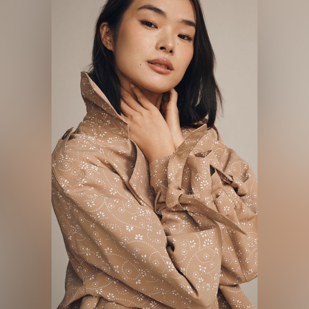 Anthropologie Floral Cutwork Cropped Trench Jacket - Picture 4 of 13